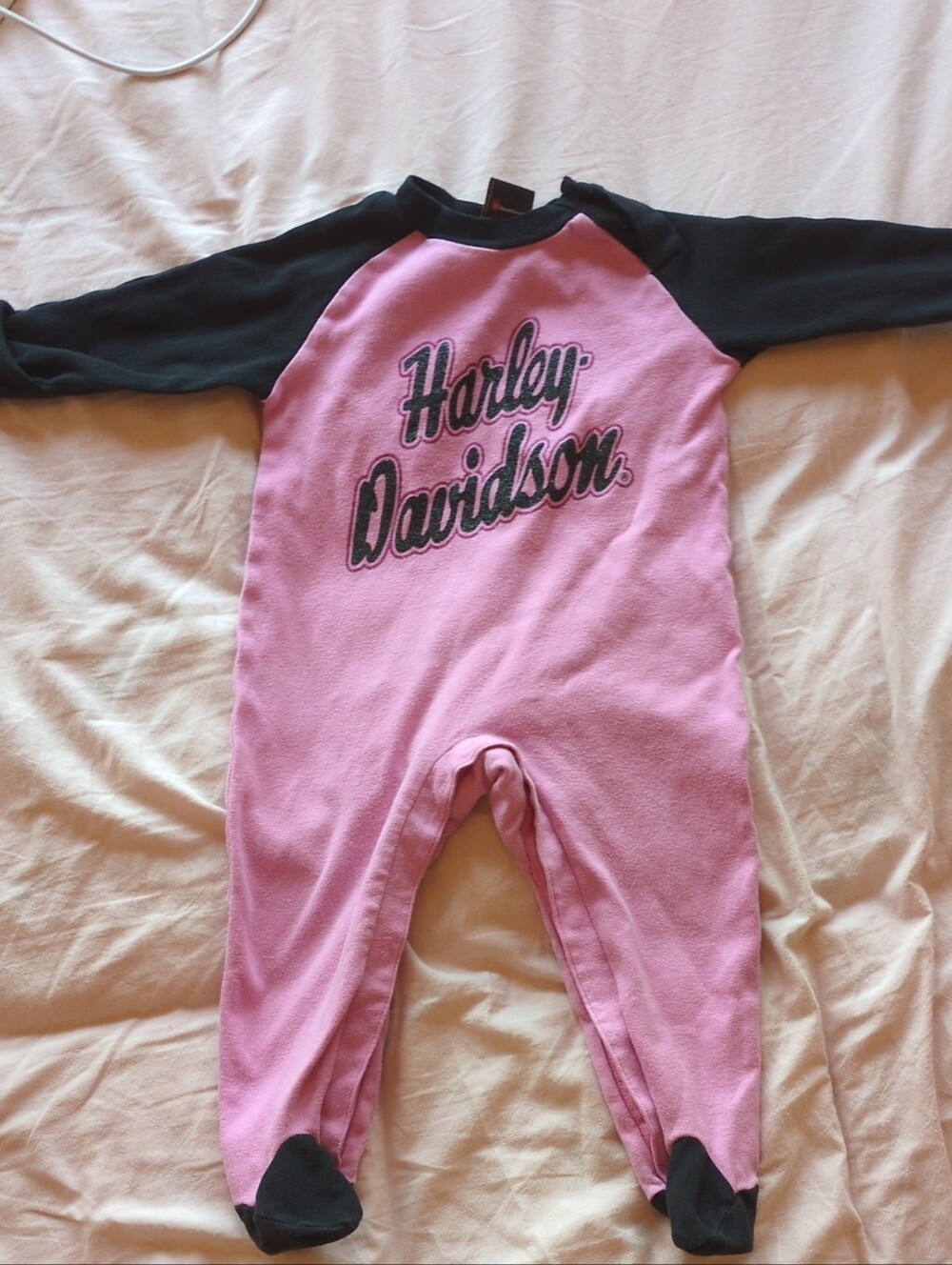 Harley-Davidson Pink & Black Footed Baby One-Piece